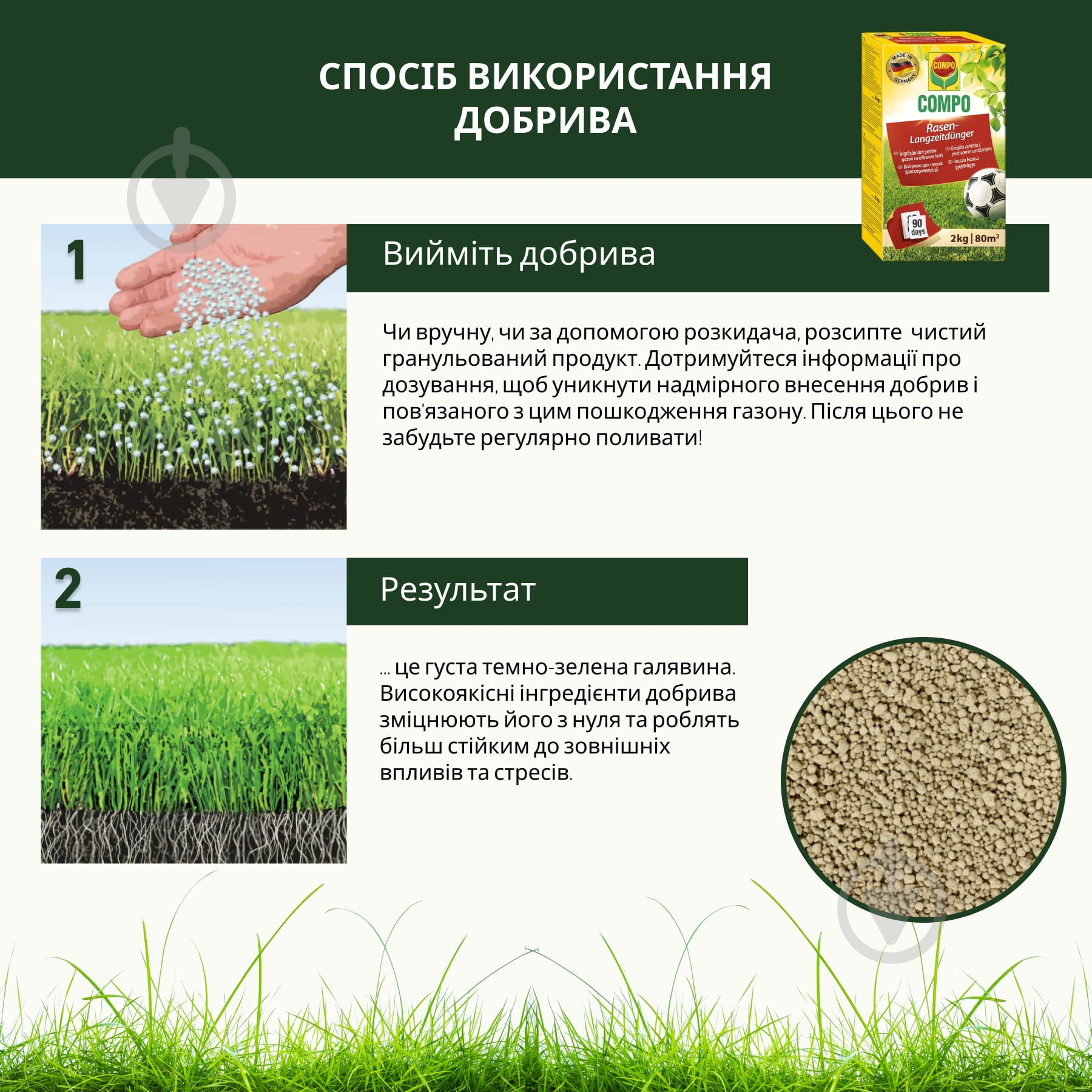 Добриво для газонів Compo ТРИВАЛОЇ ДІЇ 2кг - фото 7