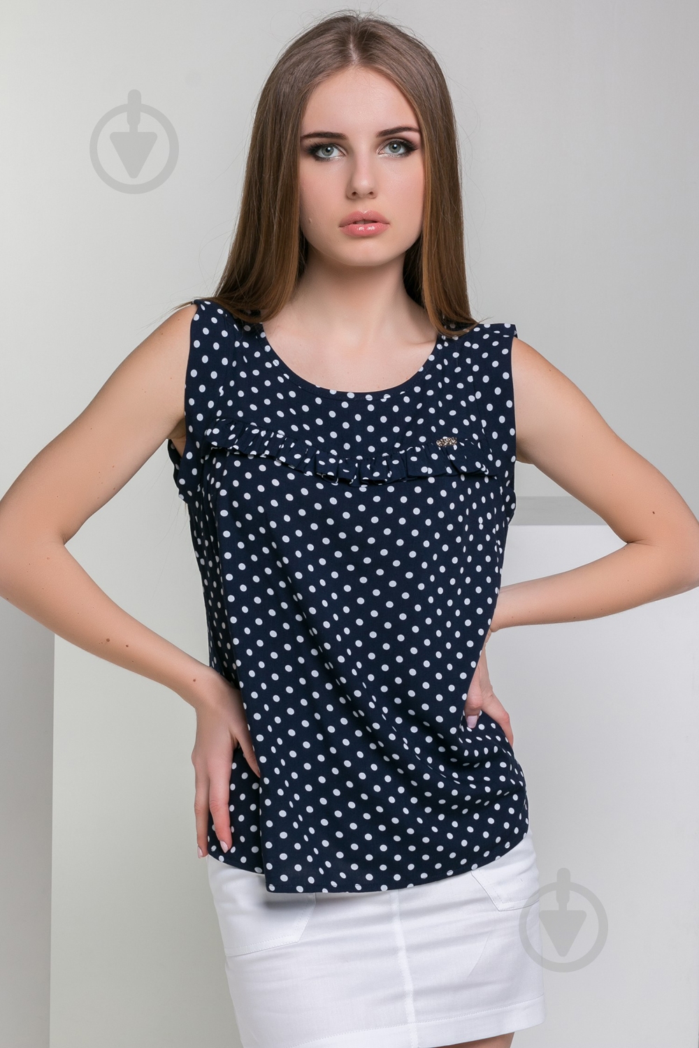 Блуза Azuri Горох р. S синій 5254-58/83 - фото 2 Блуза Azuri Горох р. S синій 5254-58/83 - фото 2