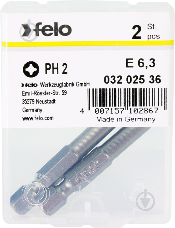 Біта Felo PH2x50 мм 2 шт. 03202536 - фото 1 Біта Felo PH2x50 мм 2 шт. 03202536 - фото 1