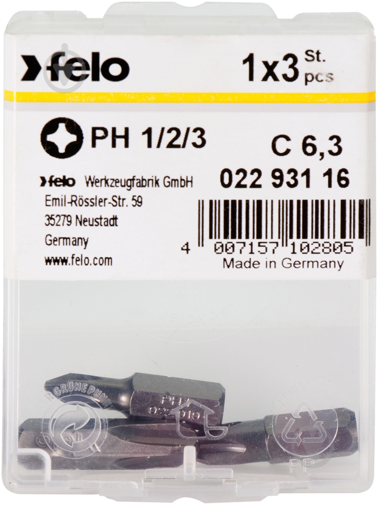 Набор бит Felo 3 шт. 02293116 - фото 1