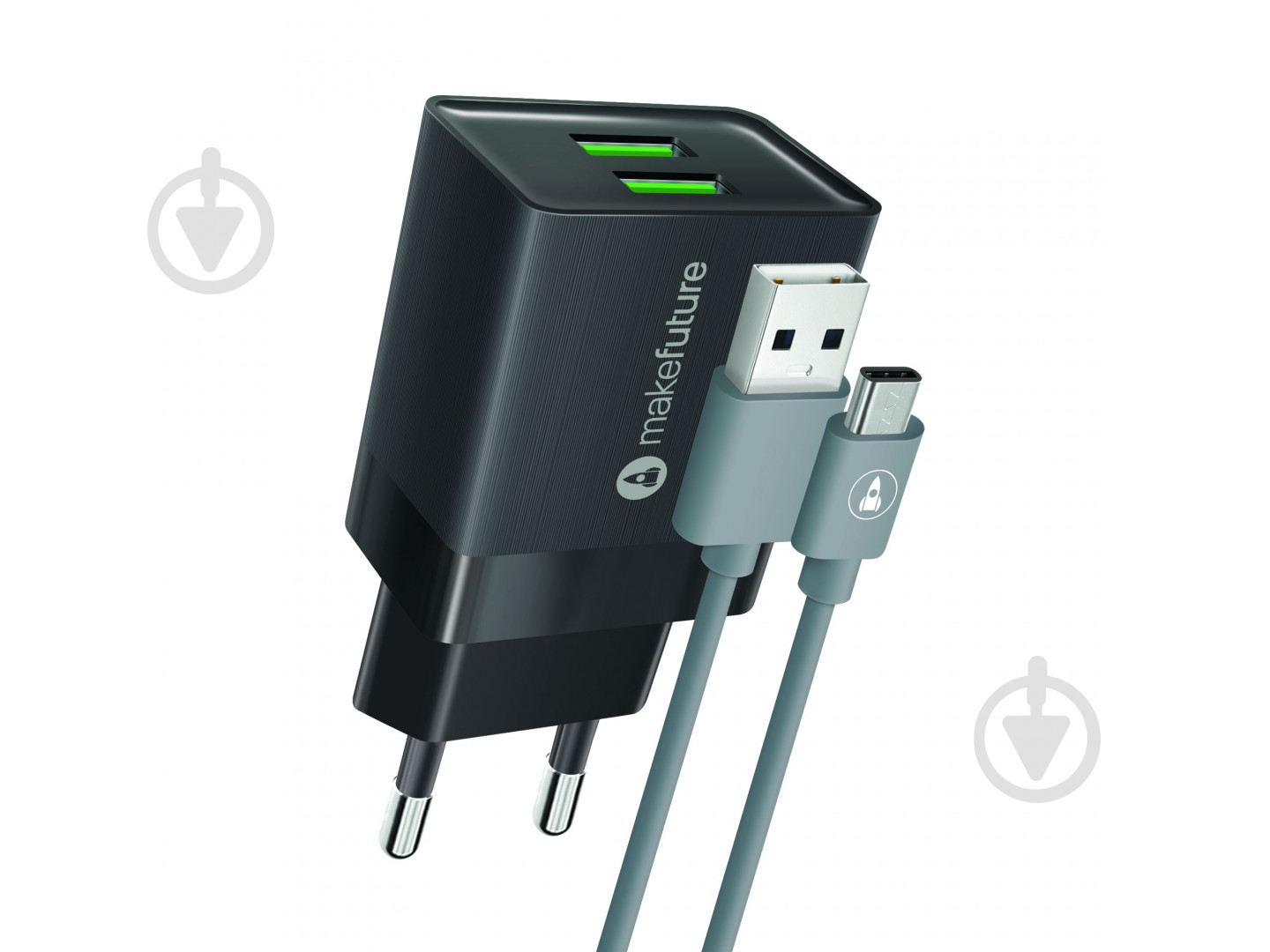 Зарядное устройство MakeFuture 2.4A 2USB Auto-ID Black + кабель Type-C (MCWC-C22BK) - фото 1 Зарядное устройство MakeFuture 2.4A 2USB Auto-ID Black + кабель Type-C (MCWC-C22BK) - фото 1