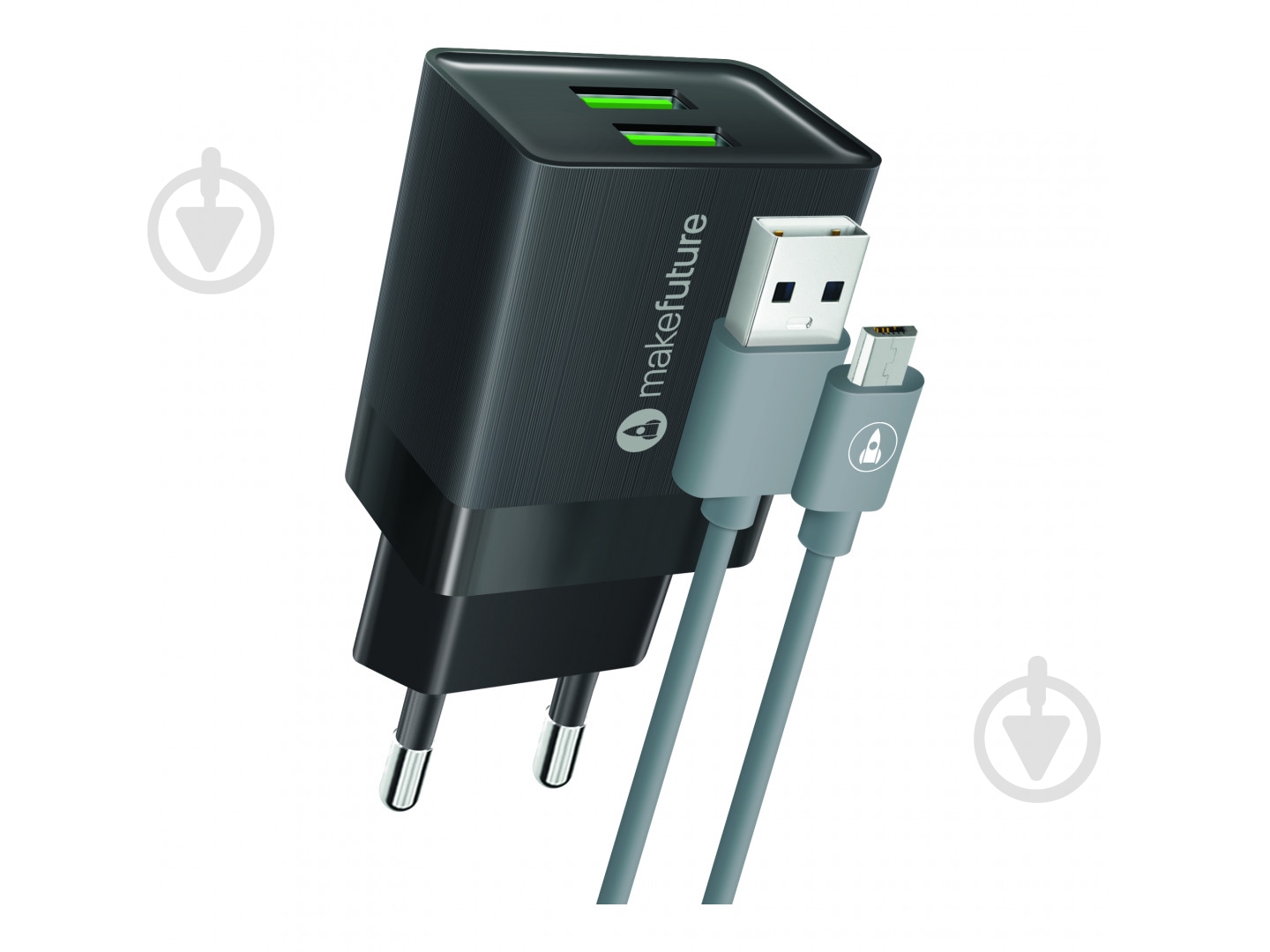 Зарядний пристрій MakeFuture 2.4A 2USB Auto-ID Black + кабель MicroUSB MCWC-M22BK - фото 1