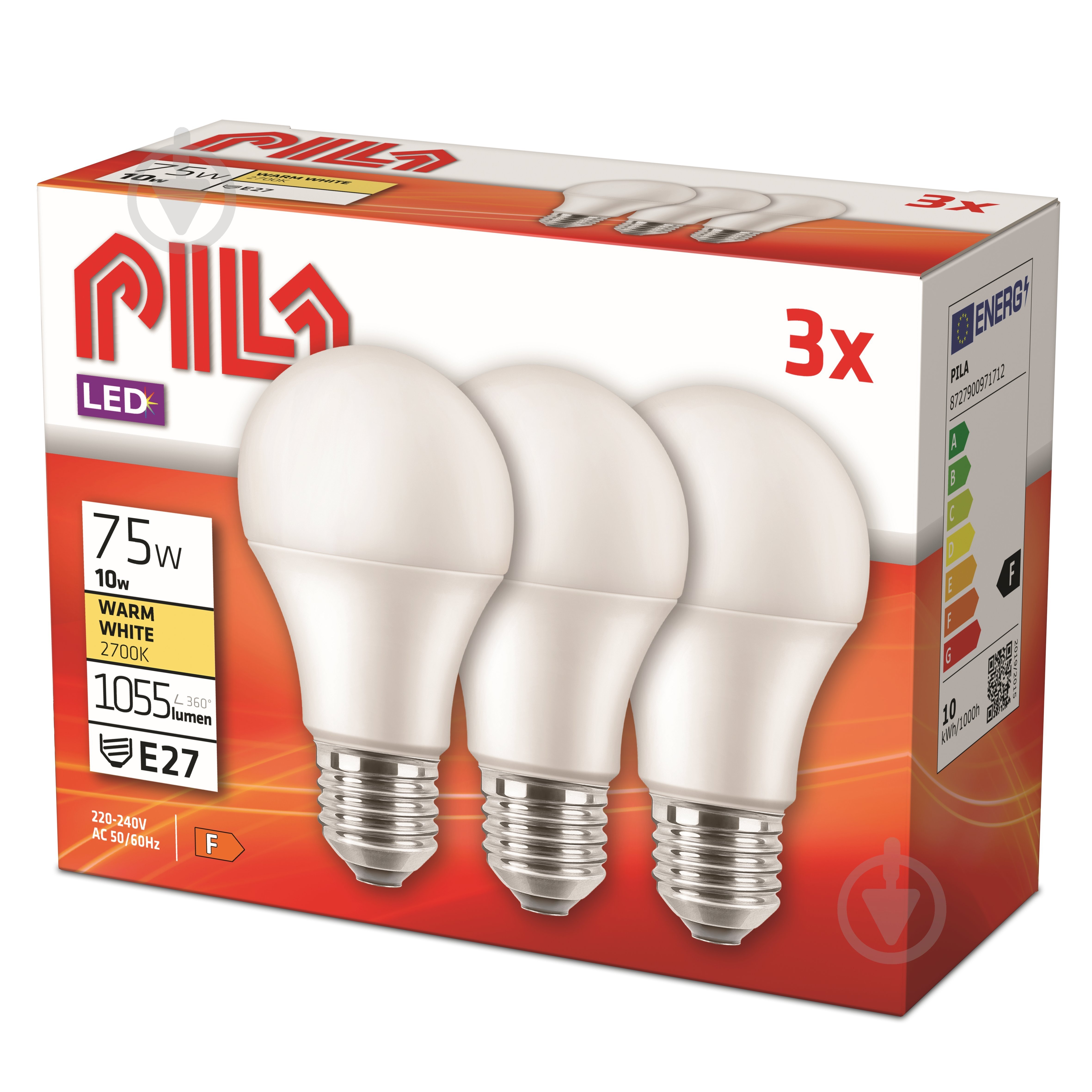 Лампа светодиодная Philips 3 шт. 10 Вт A60 E27 220 В 929002306551 - фото 1