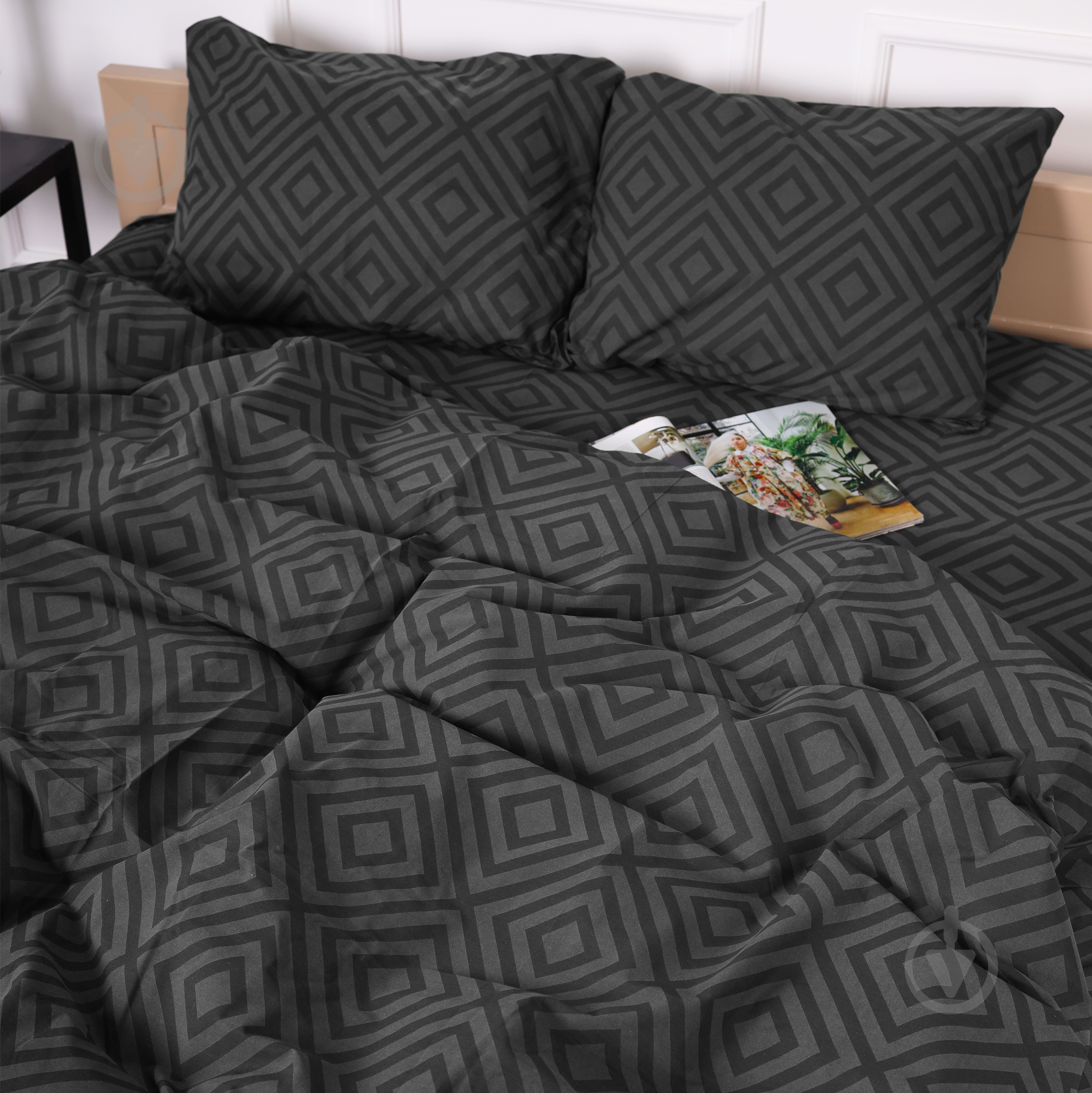 Комплект постільної білизни Бязь 17-0625 Geometry Graphite 160х220 см графітовий MirSon - фото 1
