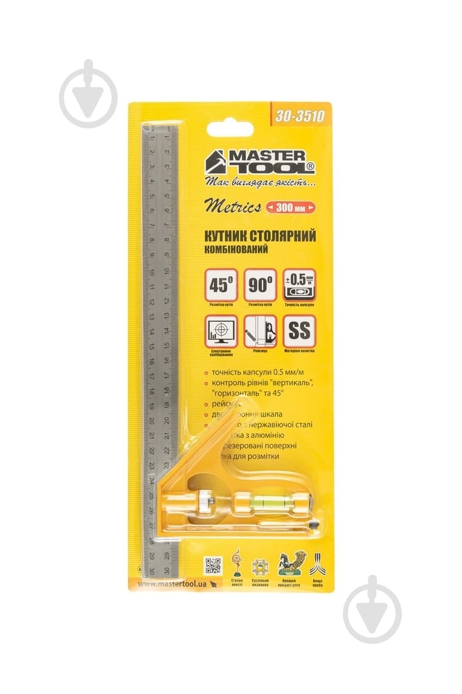 Угольник MasterTool 300 мм с капсулой 30-3510 - фото 5
