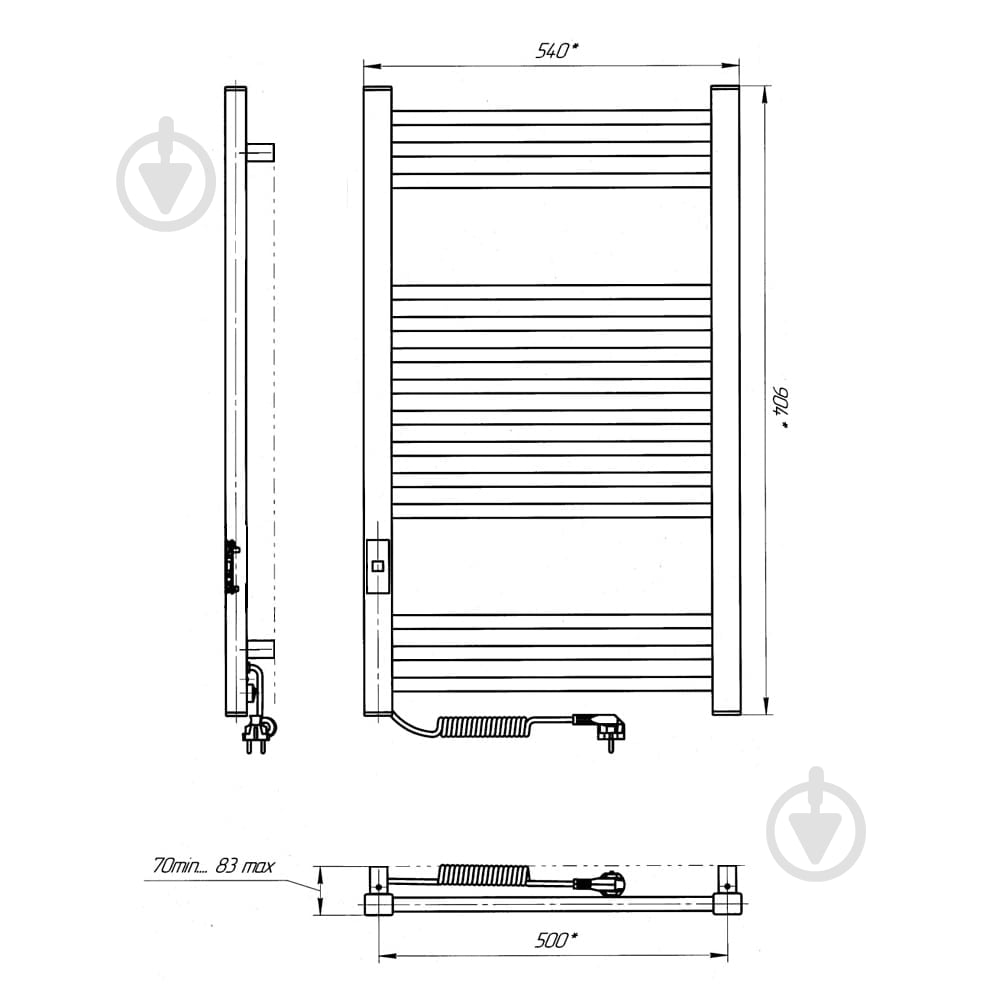 Рушникосушарка електрична Rhein Adam S14 500х900 E L PE/MAT RAL9005 330W - фото 7