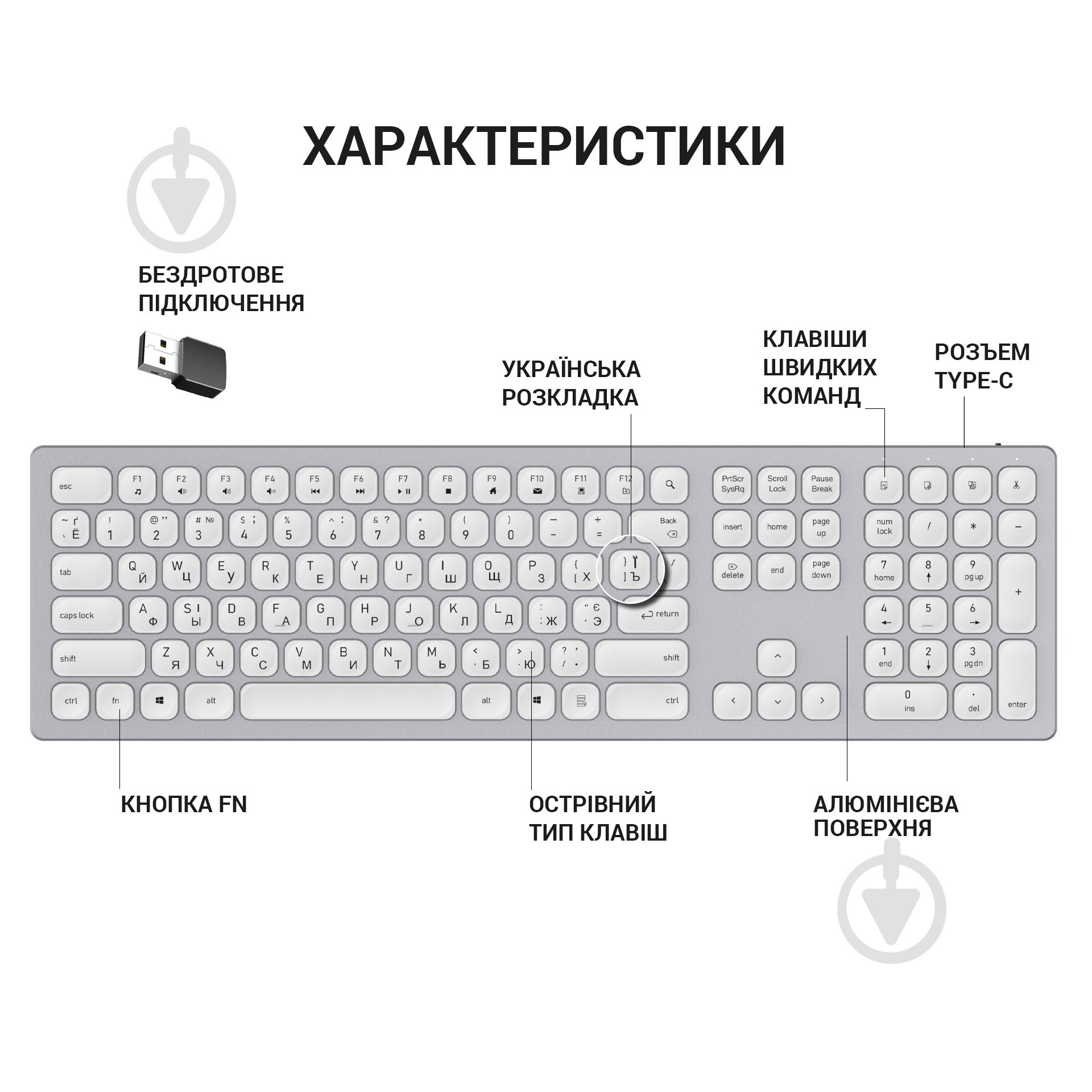 Клавіатура бездротова OfficePro SK1550 Wireless (SK1550W) white - фото 10