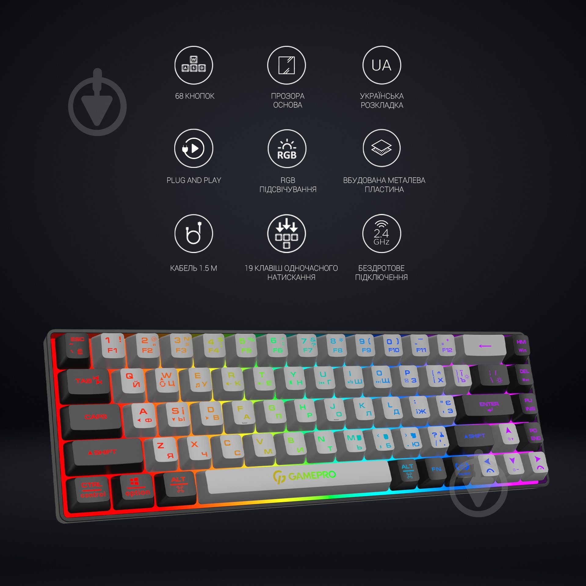 Клавіатура бездротова GamePro GK935 USB (GK935) black/grey - фото 11