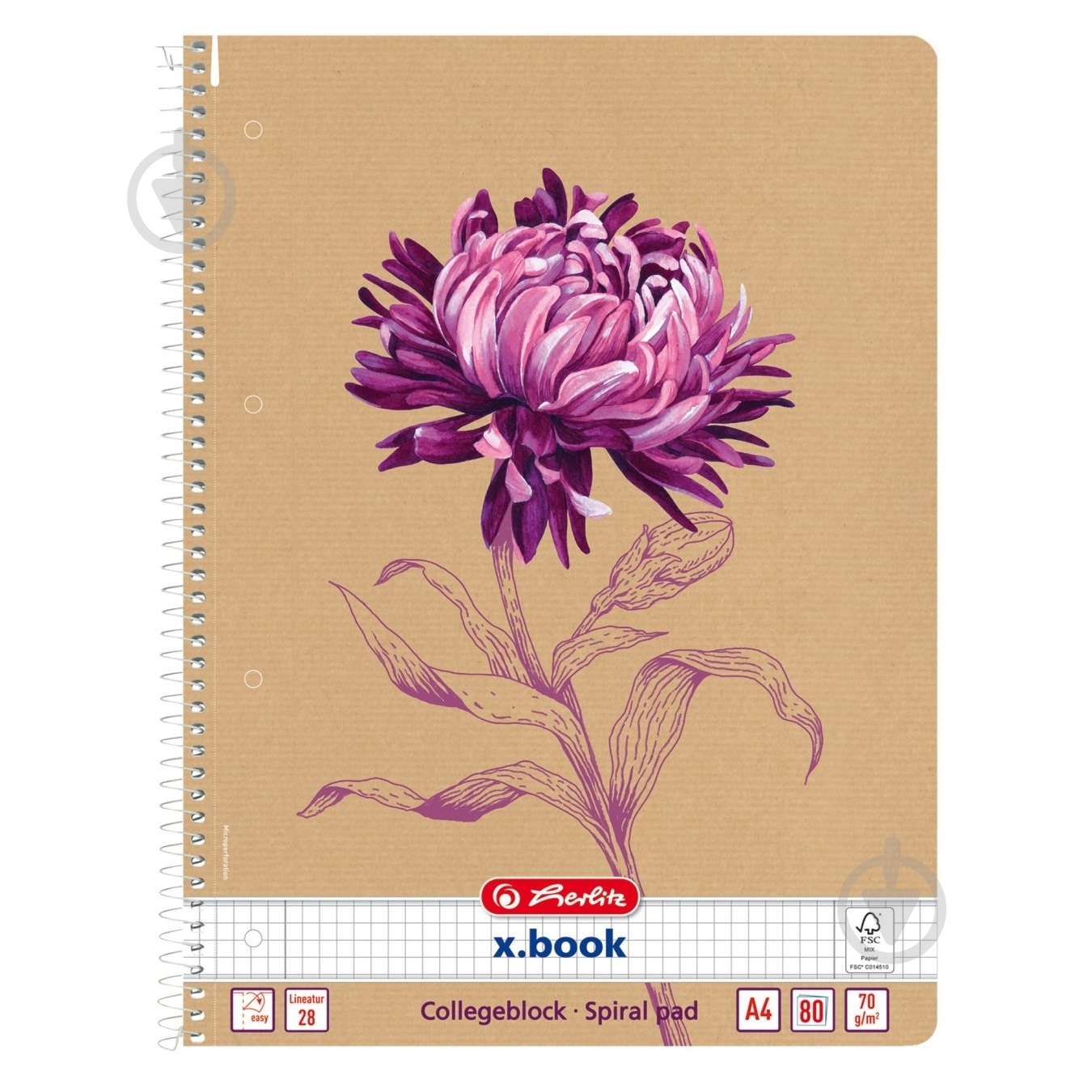 Блокнот Herlitz Natural Vibes Chrysanthemum А4 80 арк. клітинка 50049387C - фото 1