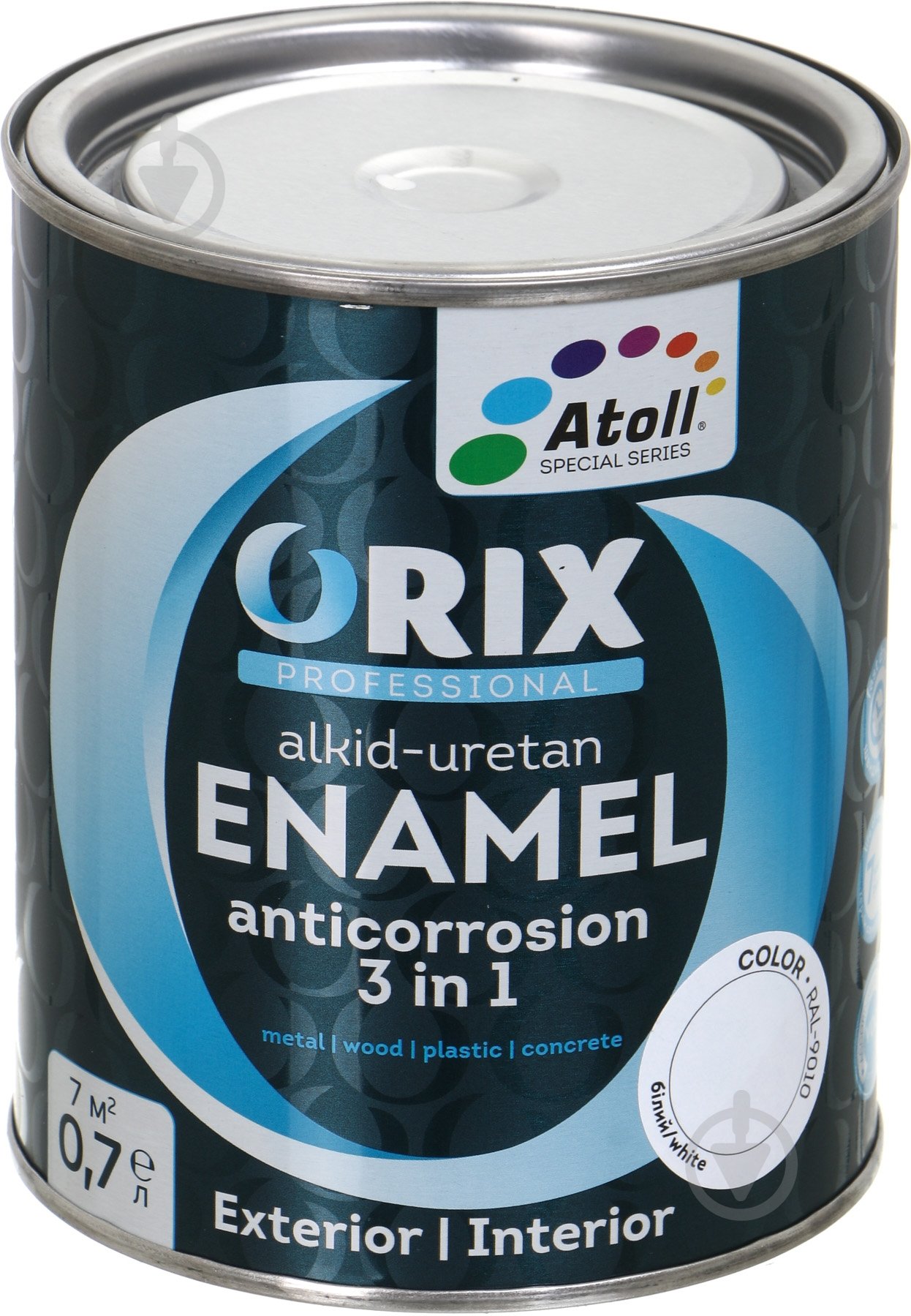 Эмаль Atoll ORIX COLOR 3 в 1 RAL 9010 белый глянец 0,7 л - фото 1 Эмаль Atoll ORIX COLOR 3 в 1 RAL 9010 белый глянец 0,7 л - фото 1