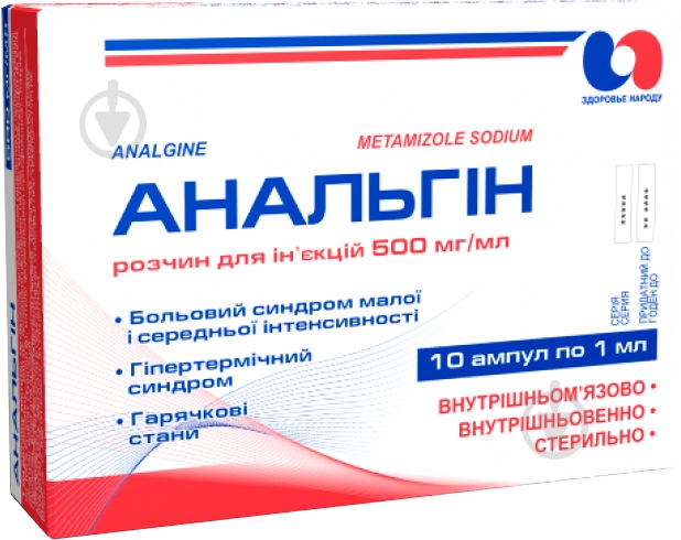 Анальгін д/ін. 500 мг/мл по 1 мл №10 ампули - фото 1