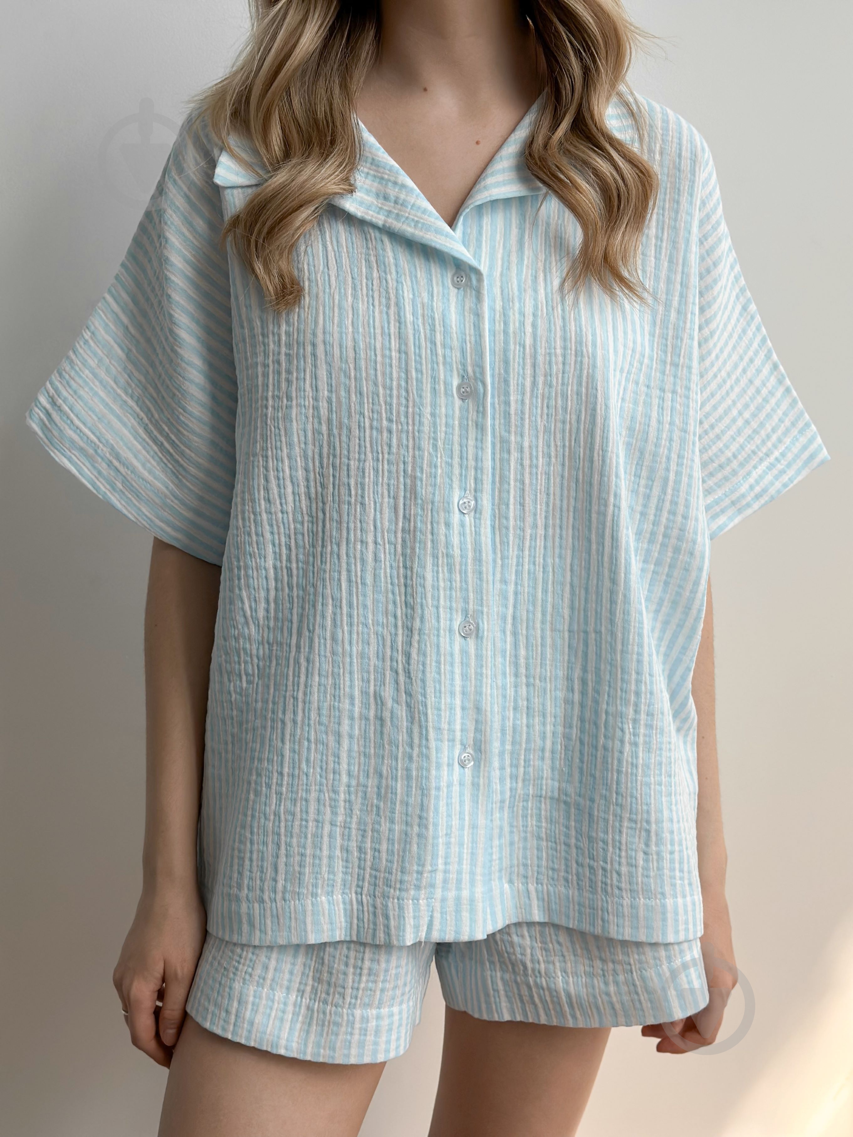 Комплект жіночий MISO сорочка і шорти р. L біло-блакитний (15232) - фото 1 Комплект жіночий MISO сорочка і шорти р. L біло-блакитний (15232) - фото 1