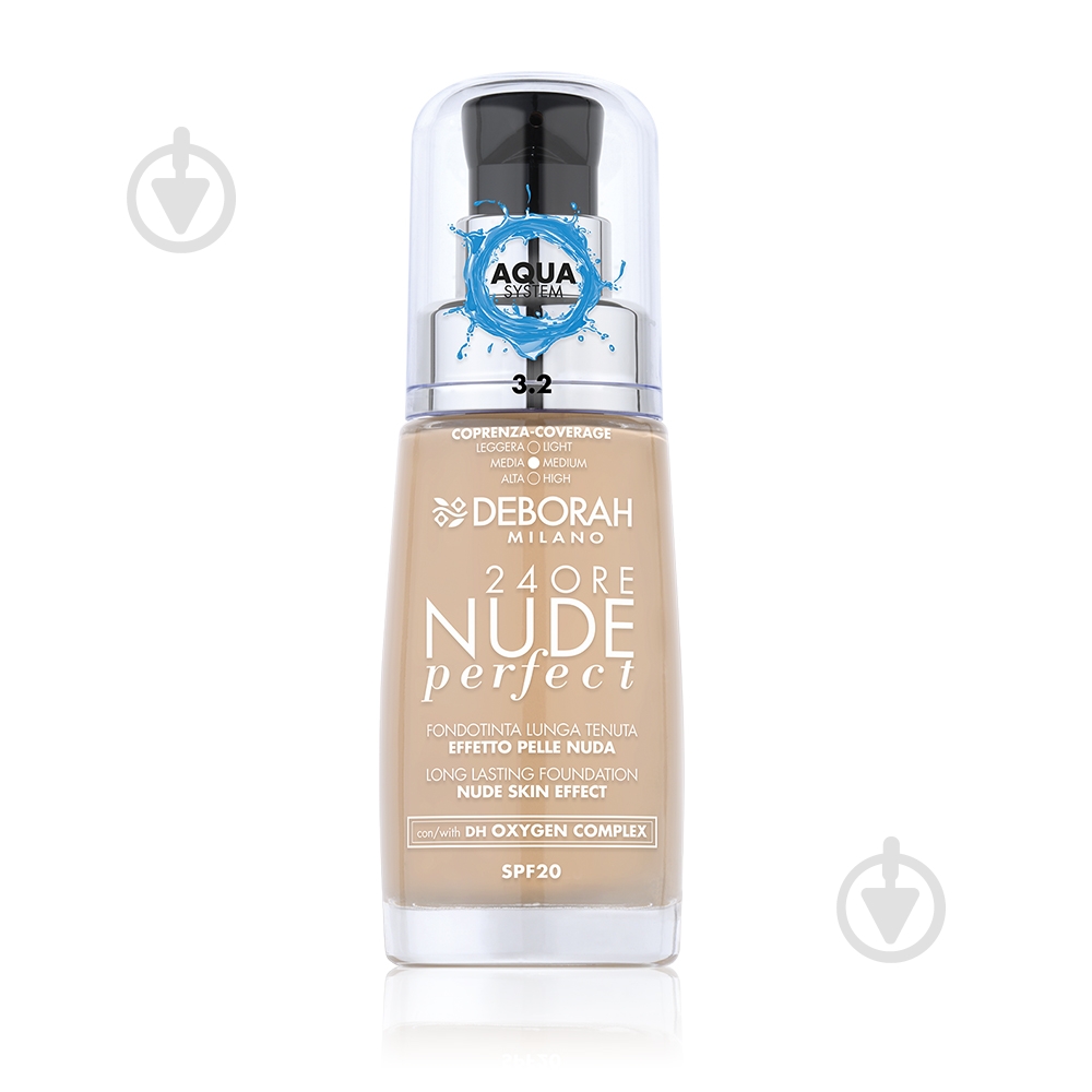 Тональная основа DEBORAH 24ORE Nude Perfect 3.2 Hazelnut 30 мл - фото 1