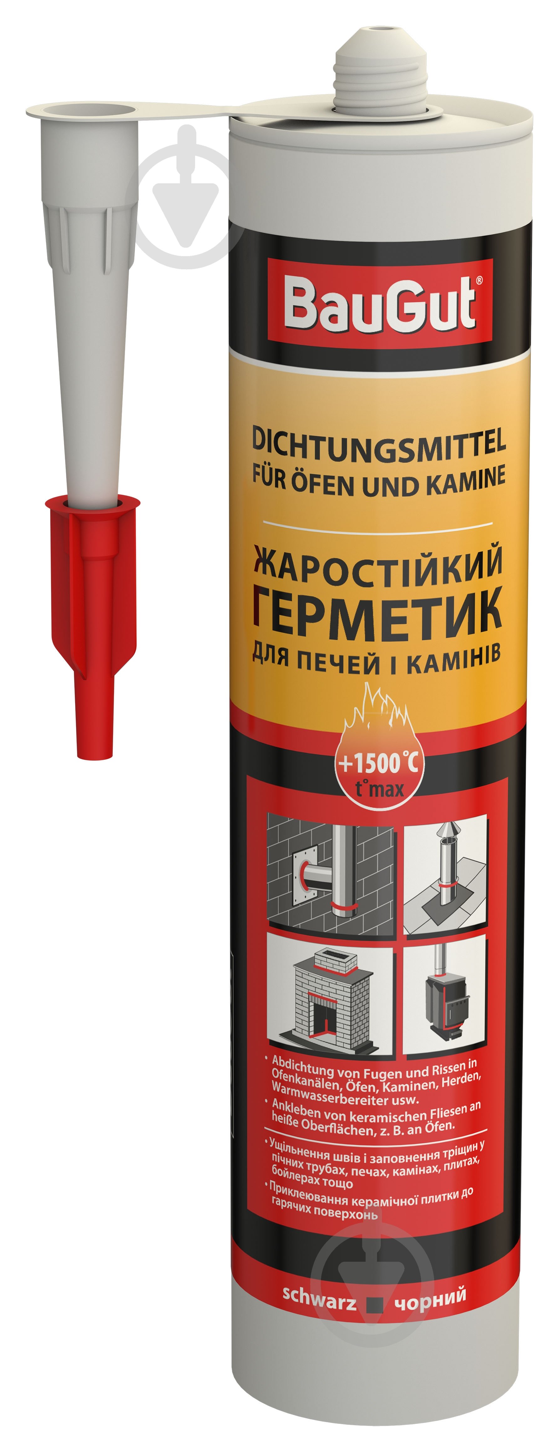 Герметик для печей та камінів BauGut до+1500 °C чорний 280 мл - фото 2 Герметик для печей та камінів BauGut до+1500 °C чорний 280 мл - фото 2