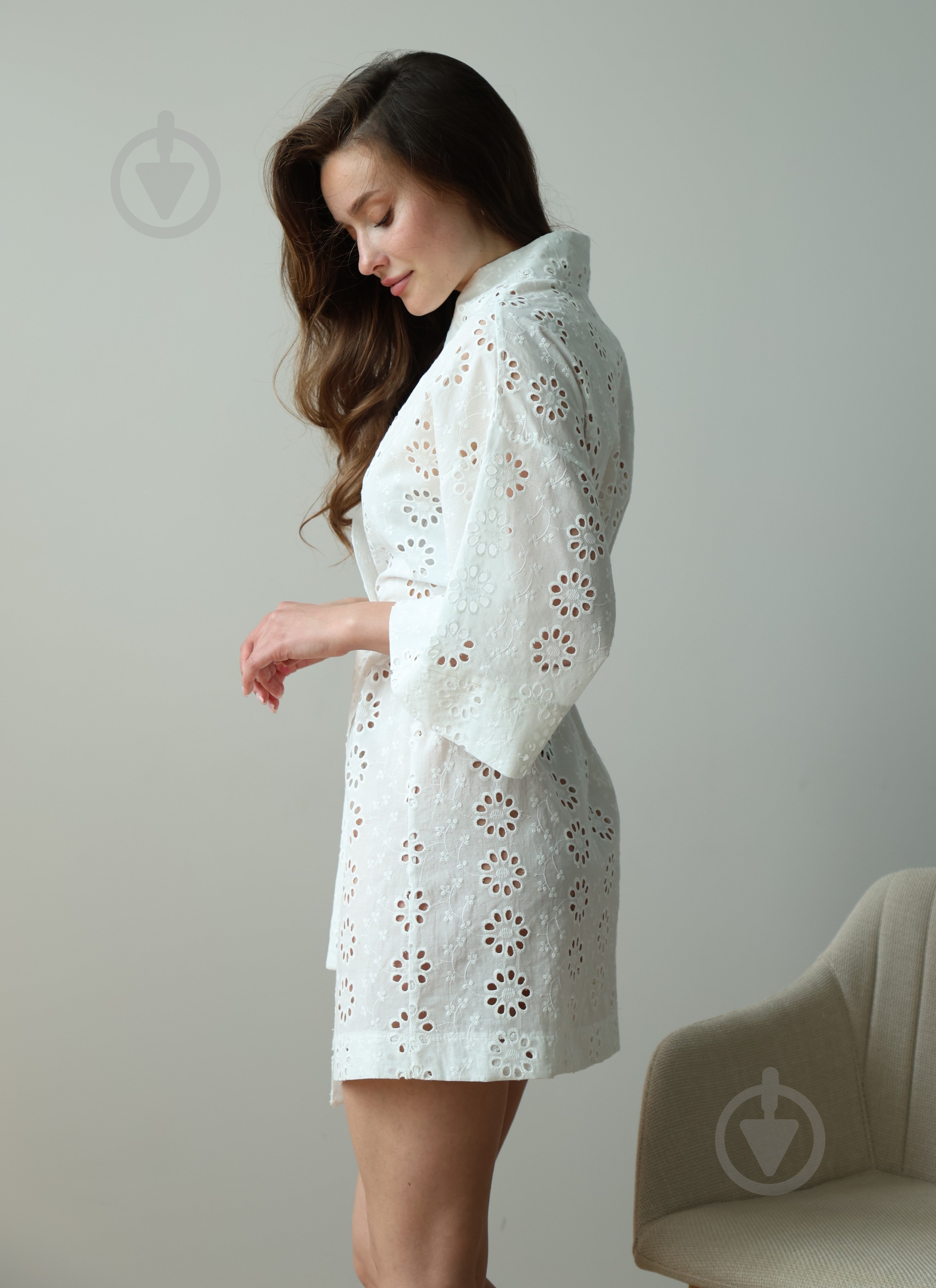 Халат женский MISO цветок большой р. L молочный 15407 - фото 3 Халат женский MISO цветок большой р. L молочный 15407 - фото 3