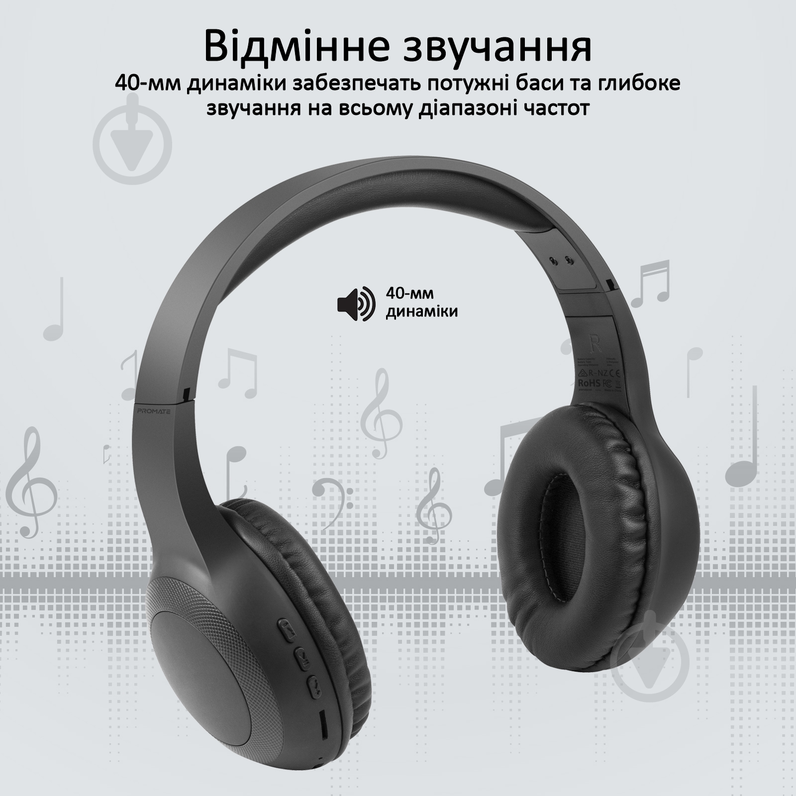 Наушники Promate LaBoca Bluetooth 5.0 black (laboca.black) - фото 3 Наушники Promate LaBoca Bluetooth 5.0 black (laboca.black) - фото 3
