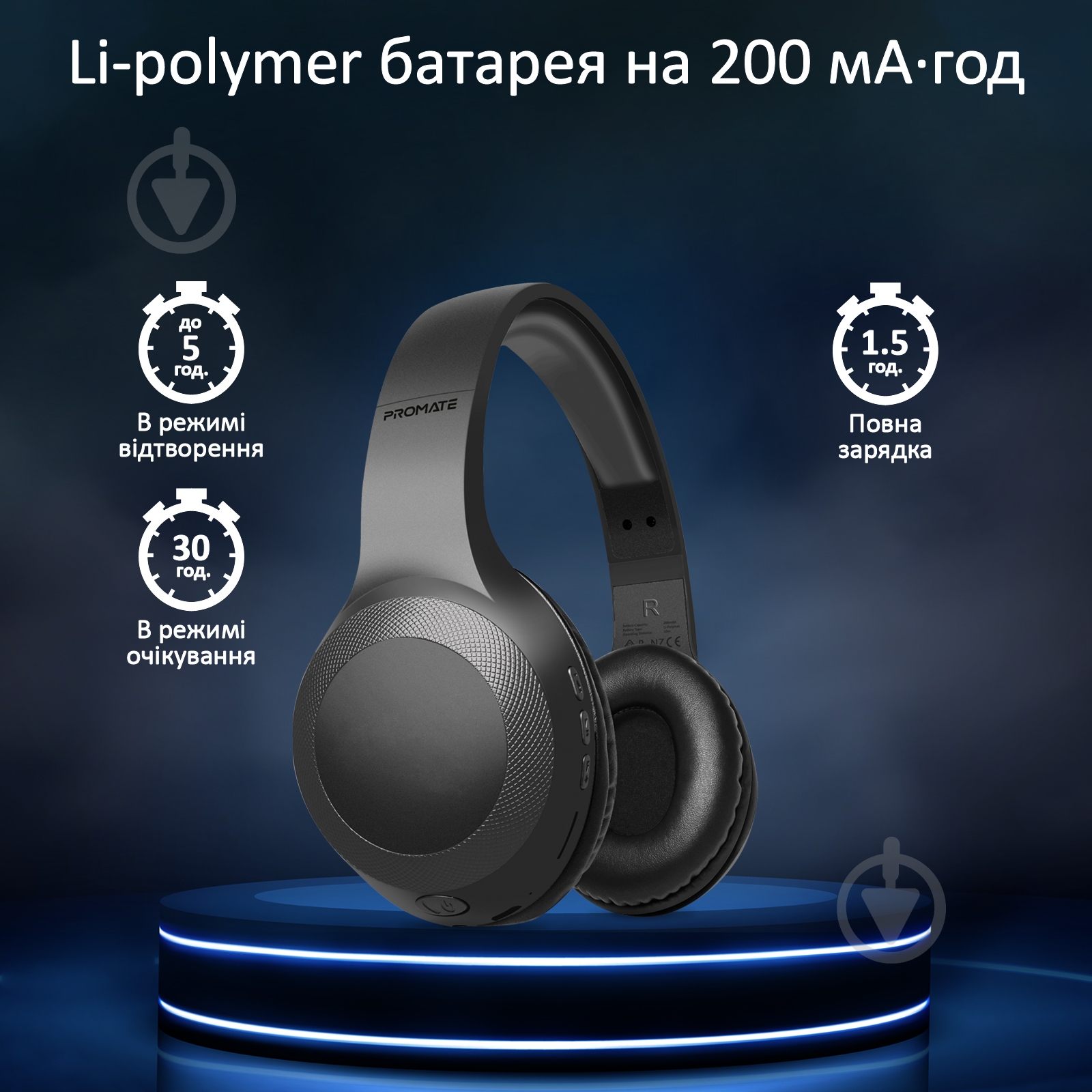 Наушники Promate LaBoca Bluetooth 5.0 black (laboca.black) - фото 5 Наушники Promate LaBoca Bluetooth 5.0 black (laboca.black) - фото 5