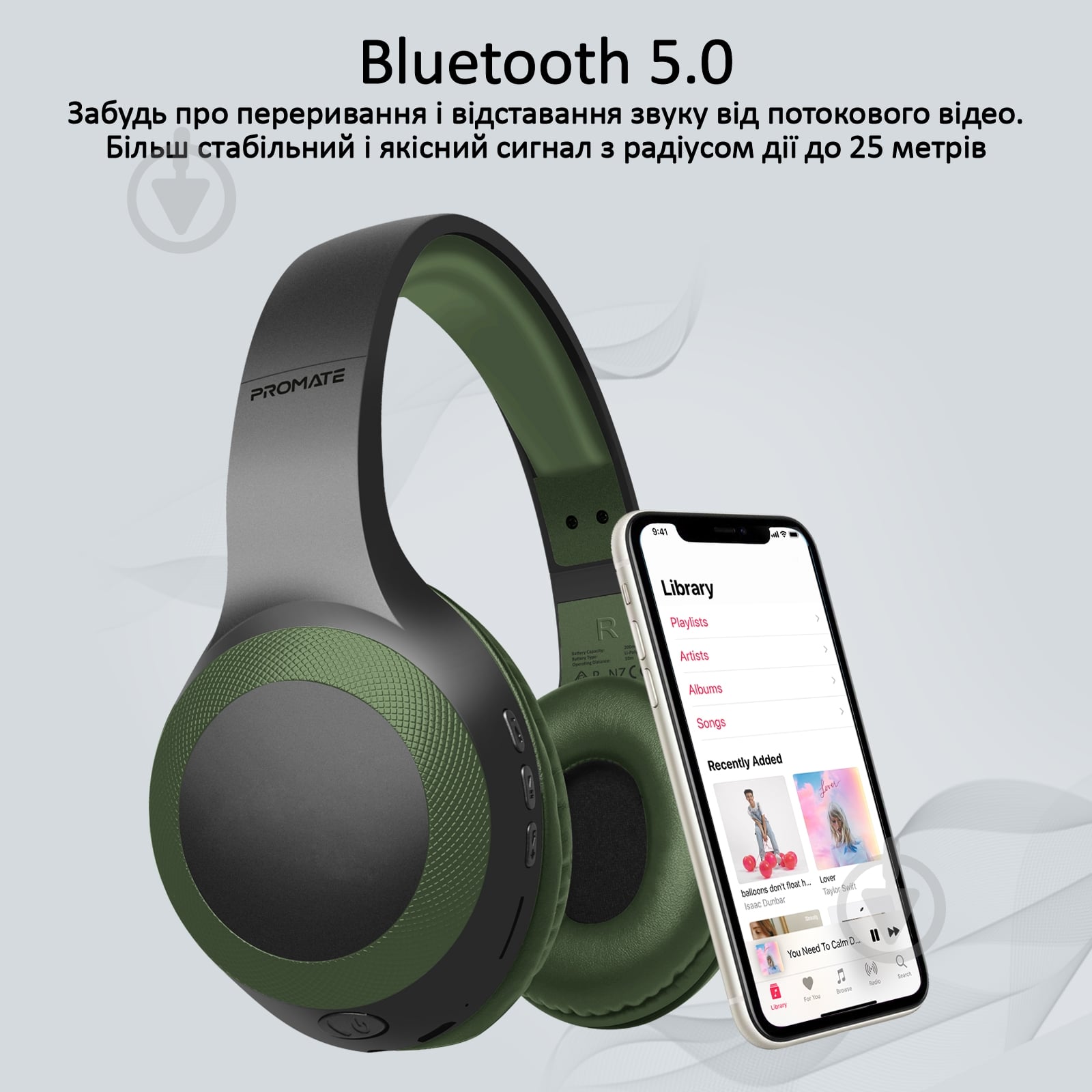 Наушники Promate LaBoca Bluetooth 5.0 green (laboca.midnightgreen) - фото 2