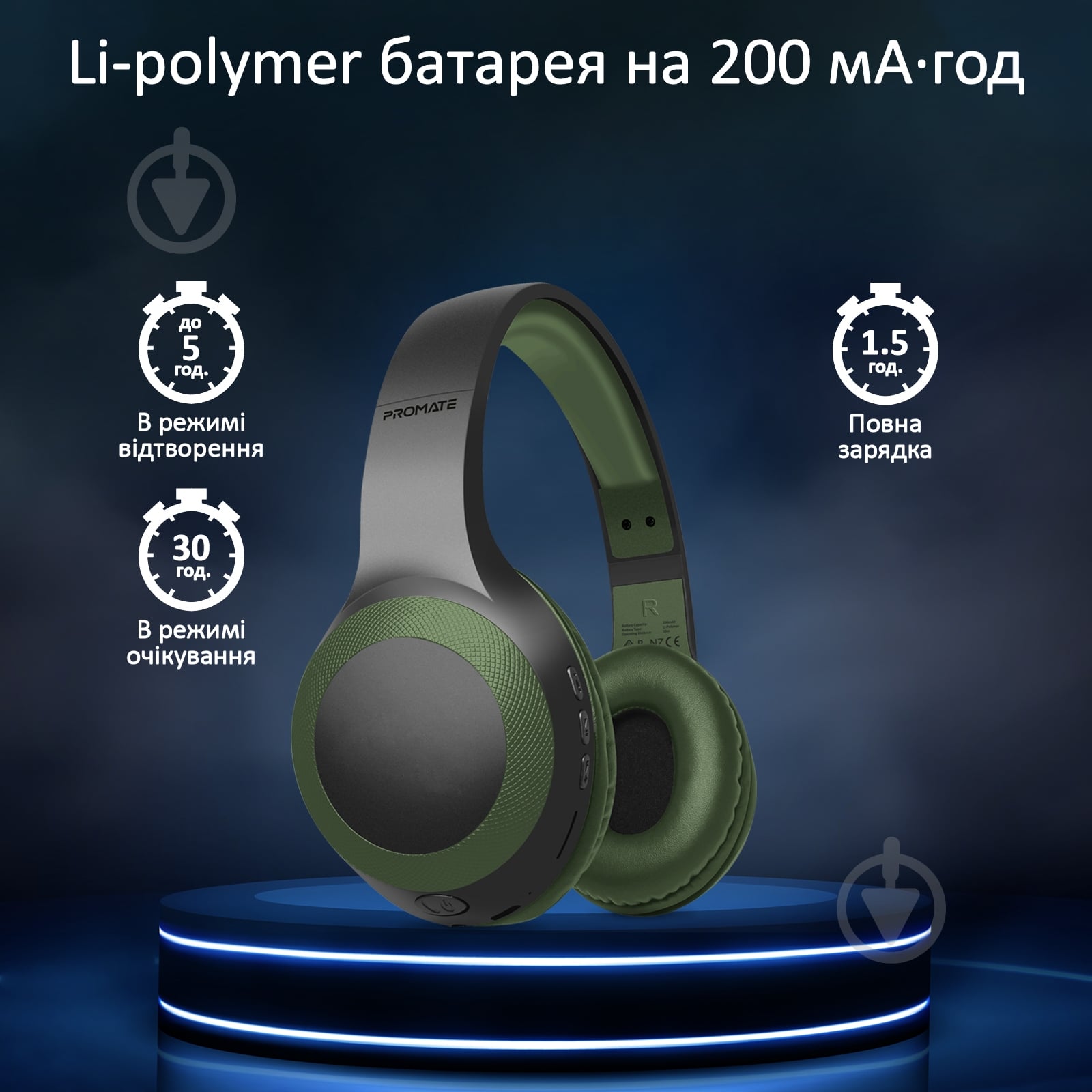 Наушники Promate LaBoca Bluetooth 5.0 green (laboca.midnightgreen) - фото 5