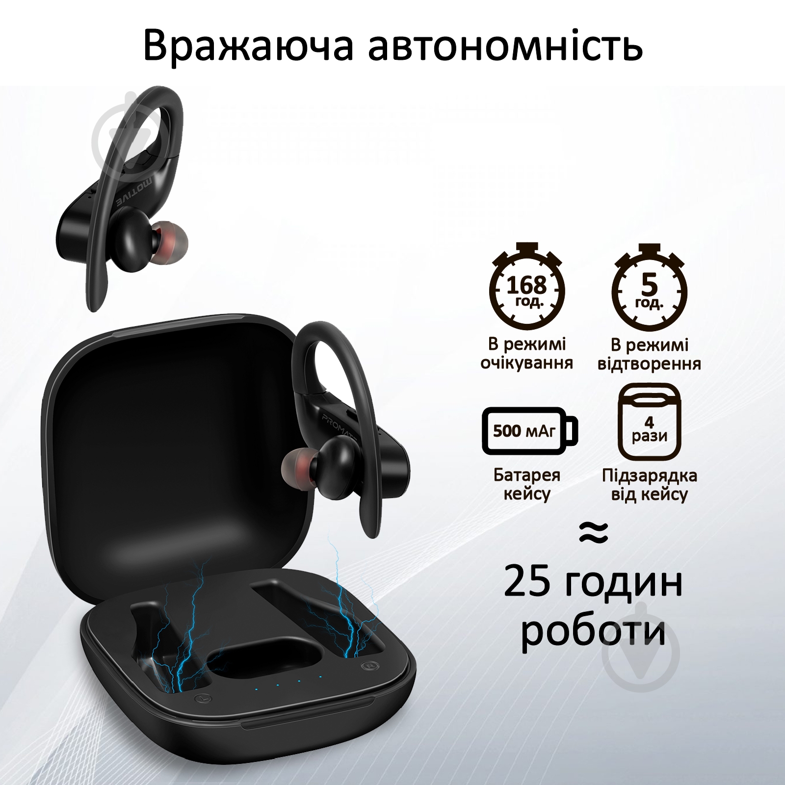 Наушники Promate Motive Bluetooth 5 black (motive.black) - фото 4 Наушники Promate Motive Bluetooth 5 black (motive.black) - фото 4