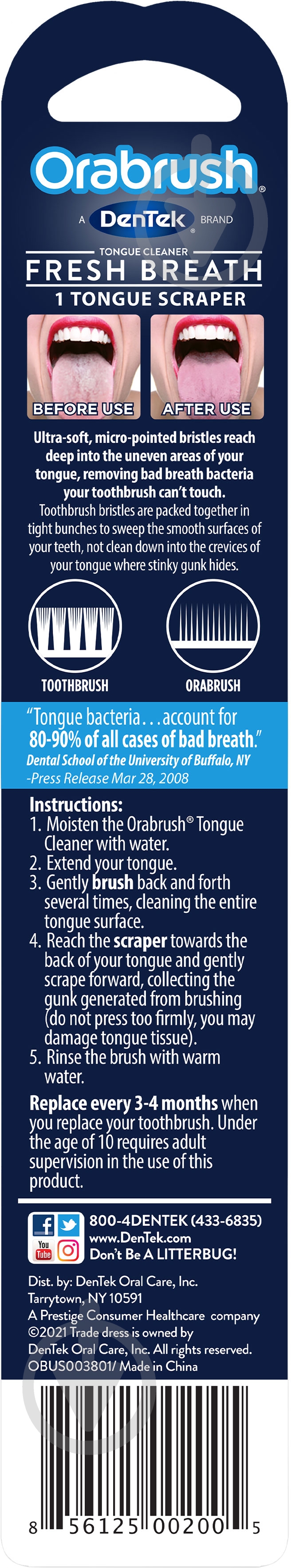 Щетка для языка Den Tek Orabrush синий 2.0041/1 - фото 3