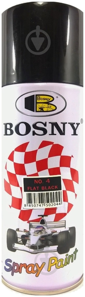 Автоемаль акрилова Spray Paint Bosny 400 мл № 4 Чорна матова - фото 1