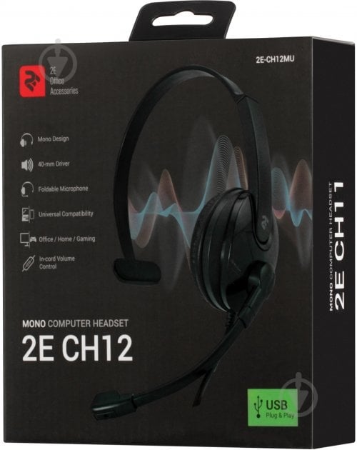 Гарнитура 2E для ПК CH12 Mono On-Ear USB black (2E-CH12MU) - фото 7