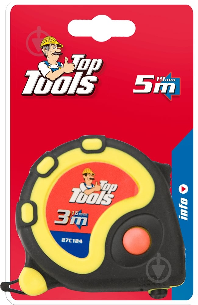 Рулетка Top Tools прорезиненная 27C123 3  м x 16  мм - фото 2