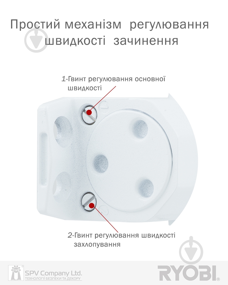 Доводчик дверной RYOBI D-2055V BC STD_ARM с ветровым тормозом белый 100 кг - фото 3
