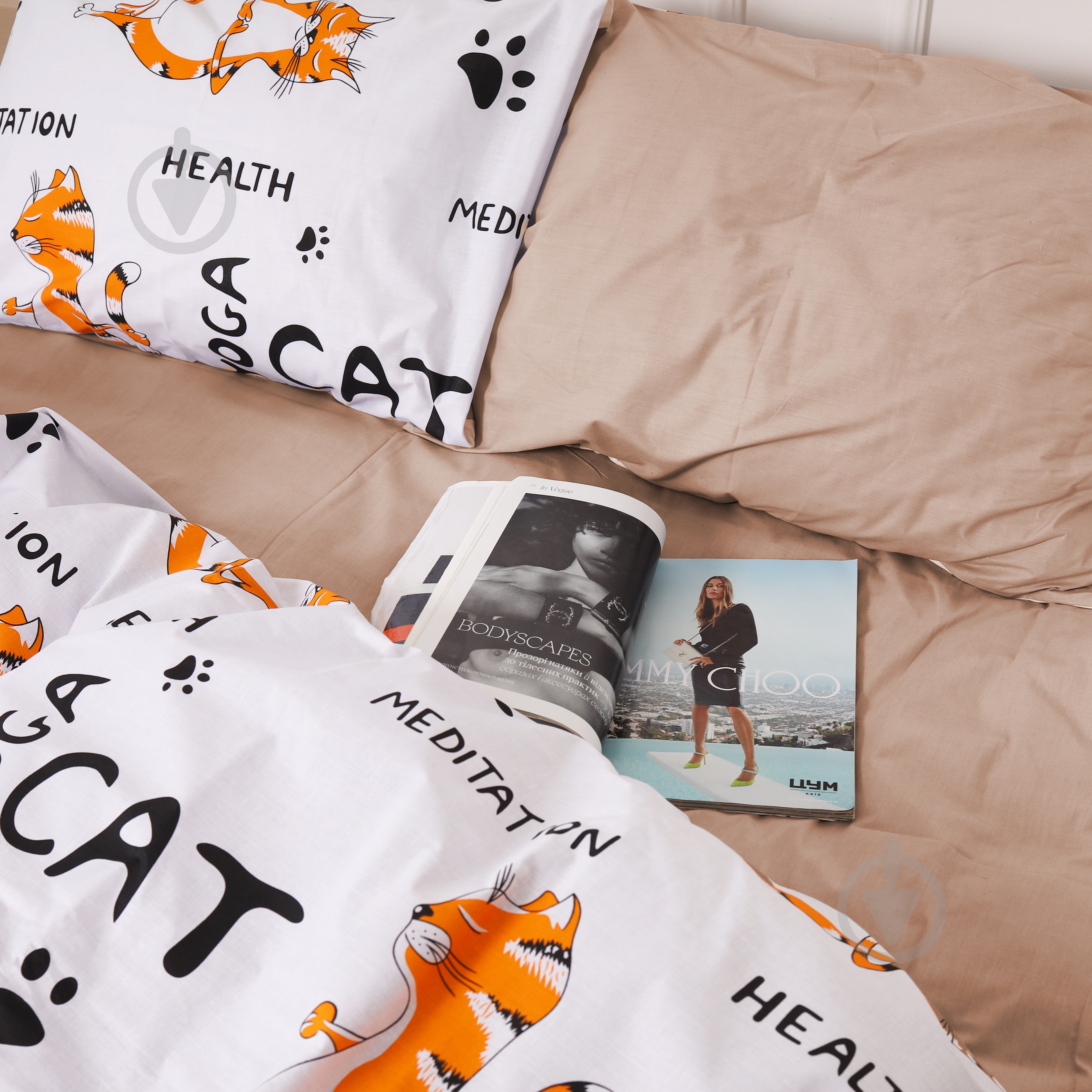 Комплект постельного белья Бязь 17-0621 Yoga Cat Orange 2х160х220 см мультиколор MirSon - фото 2