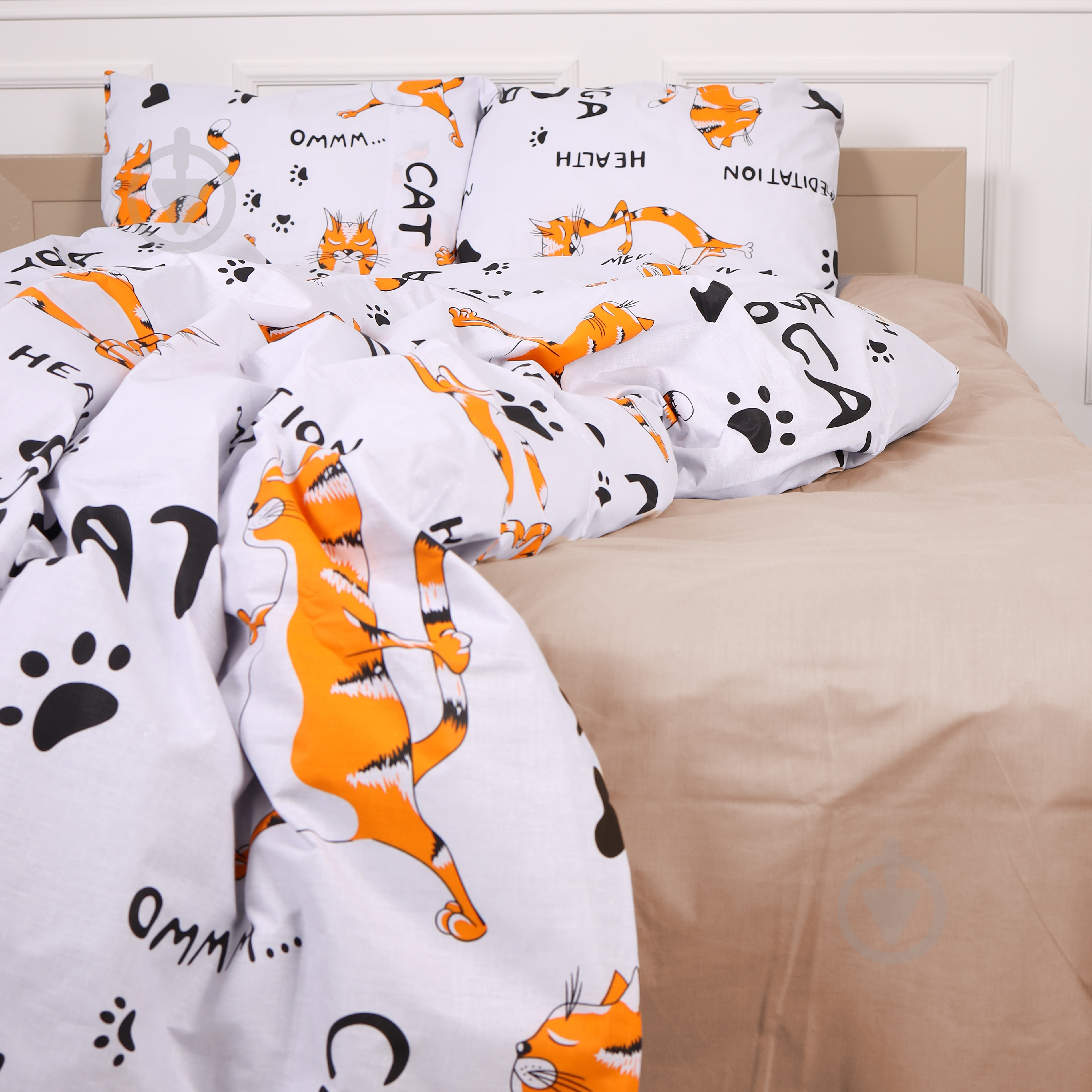 Комплект постельного белья Бязь 17-0621 Yoga Cat Orange 2х160х220 см мультиколор MirSon - фото 4