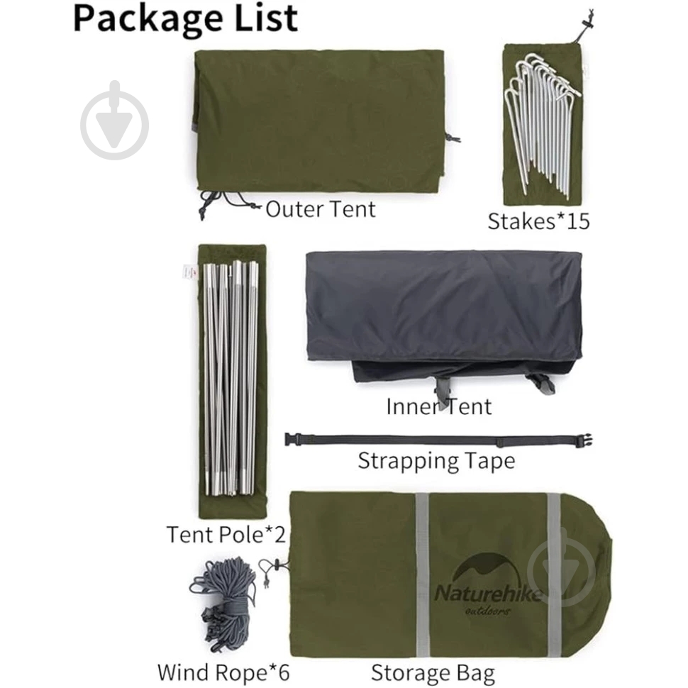 Намет туристичний Naturehike P-Series CNK2300ZP028, темний оливковий 003880372 - фото 2 Намет туристичний Naturehike P-Series CNK2300ZP028, темний оливковий 003880372 - фото 2
