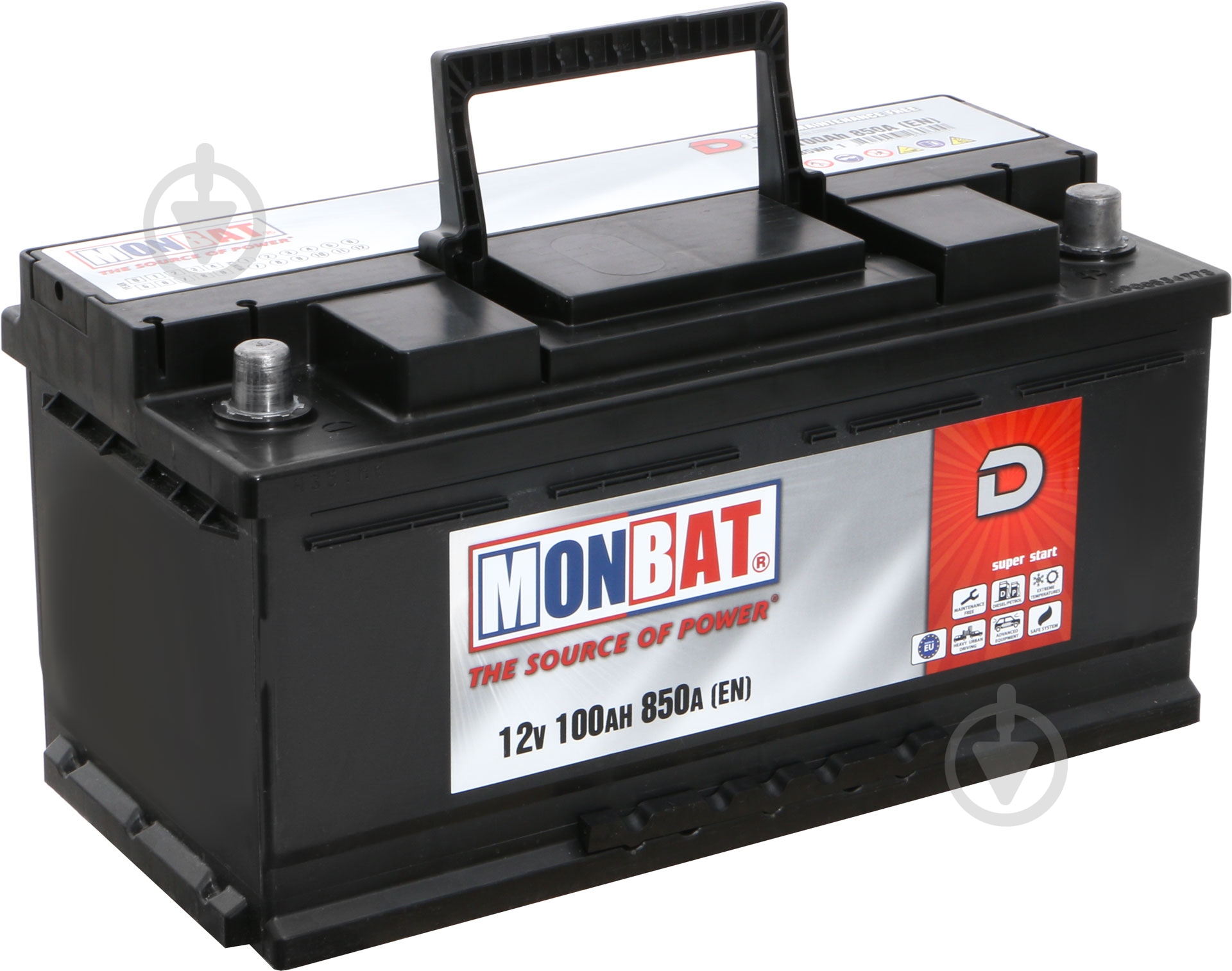 Аккумулятор автомобильный Monbat D 100Ah 850A 12V «+» слева - фото 1