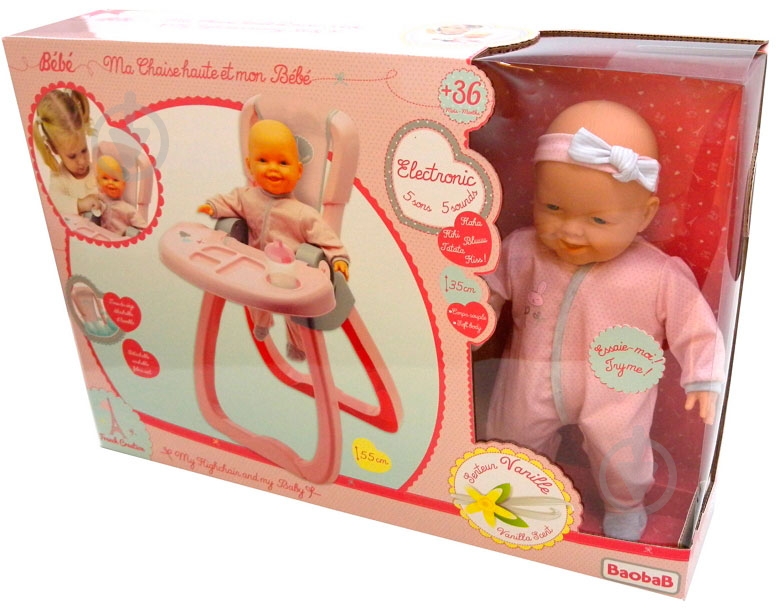 Пупс Baobab Камилла со стульчиком для кормления Bebe Vanille 113507 - фото 3 Пупс Baobab Камилла со стульчиком для кормления Bebe Vanille 113507 - фото 3