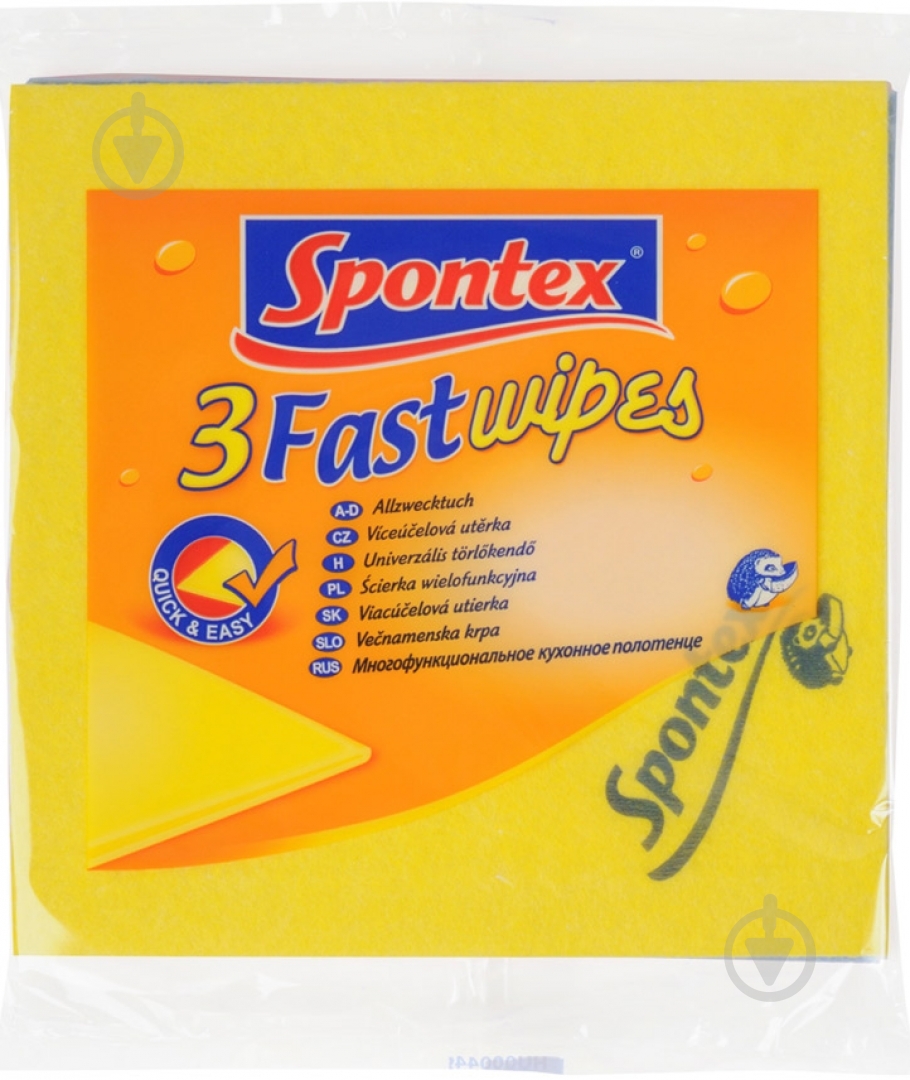 Салфетки SPONTEX Fastwipes 36х38 см 3 шт./уп. разноцветные - фото 1