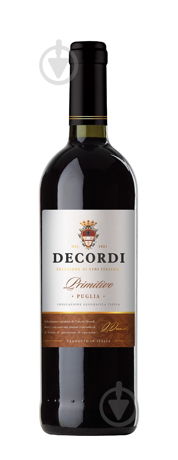 Вино Decordi красное сухое Primitivo Puglia 0,75 л - фото 1 Вино Decordi красное сухое Primitivo Puglia 0,75 л - фото 1
