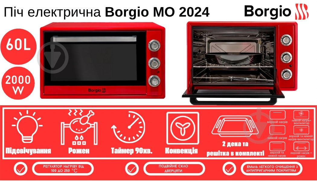 Печь Borgio BORGIO MO 2024 Red 60 L - фото 10