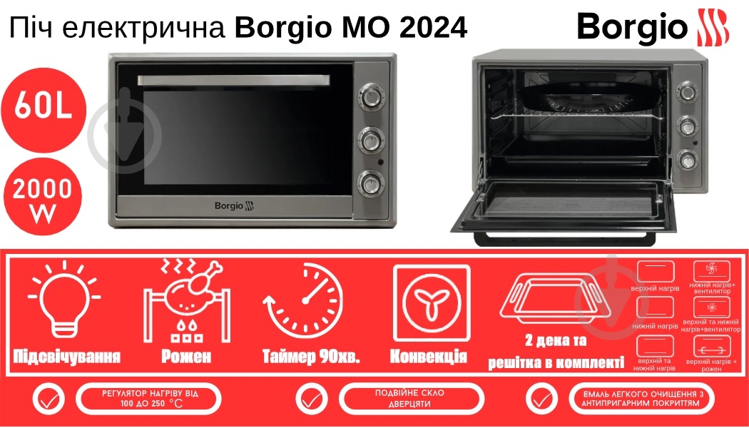 Печь Borgio BORGIO MO 2024 Grey 60L - фото 13