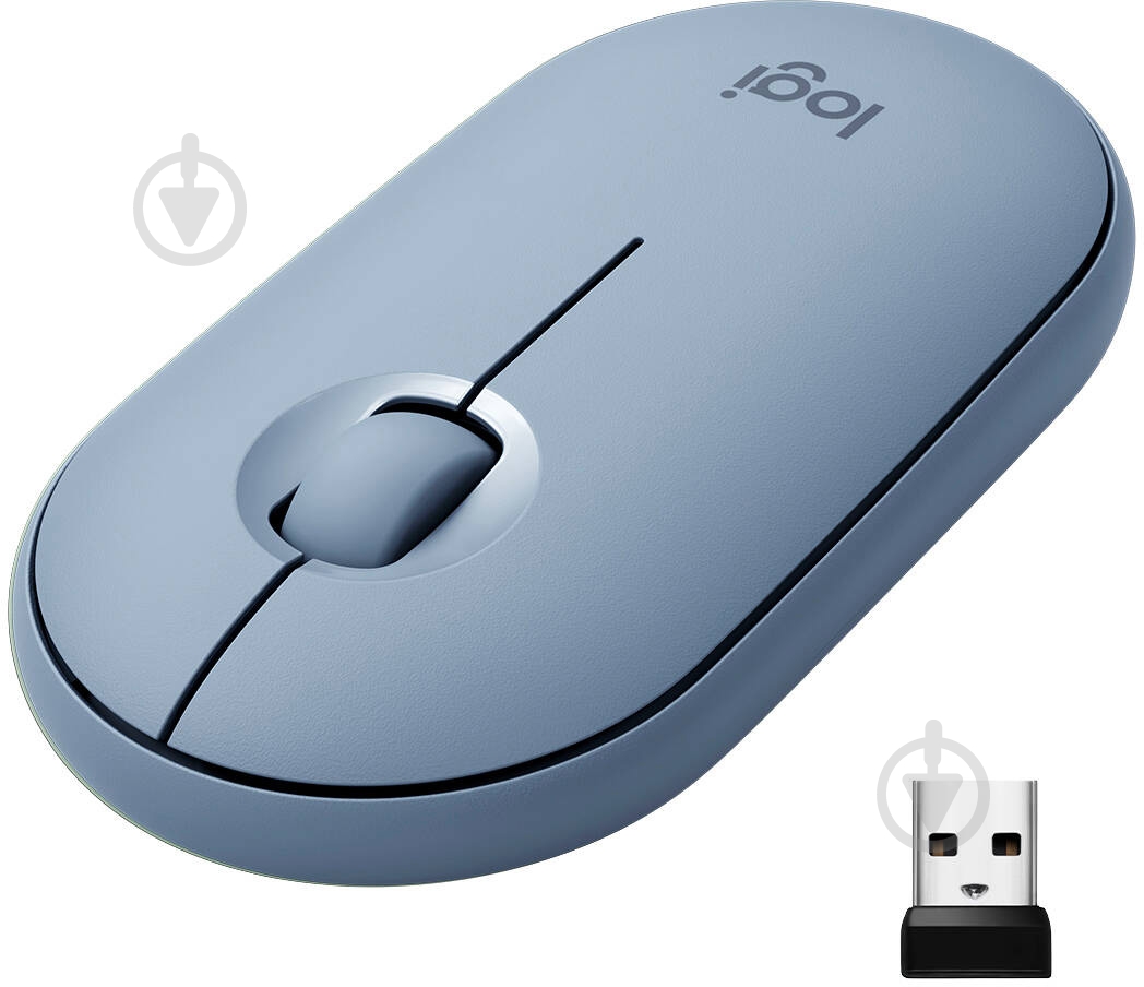 Мышка Logitech Pebble M350 Wireless Mouse grey/blue (910-005719) - фото 1