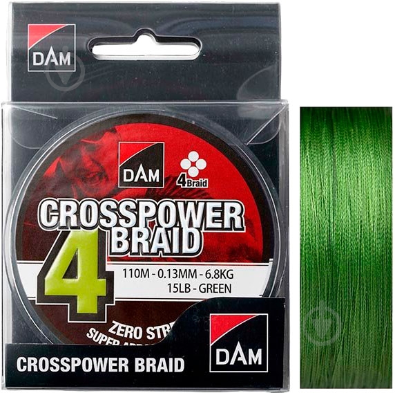 Шнур DAM 150м 0,13мм 6,8кг Crosspower 4-Braid - фото 2 Шнур DAM 150м 0,13мм 6,8кг Crosspower 4-Braid - фото 2