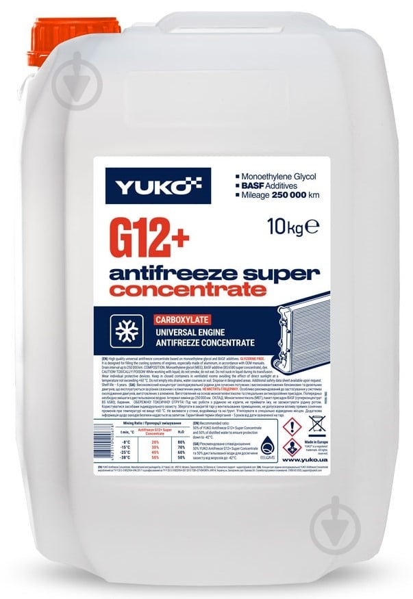 Антифриз YUKO (VUKO) Concentrate Super G12+ -80 °C G12+ концентрат 10 л червоний - фото 1