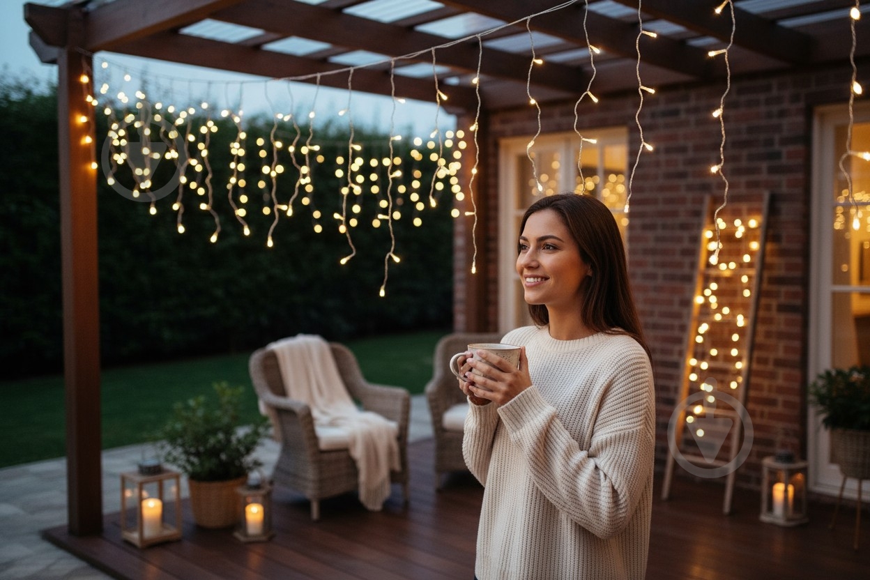 Электрогирлянда-штора Феєрія белая, кабель зеленый встроенный светодиод (LED) 100 ламп 2 м - фото 2