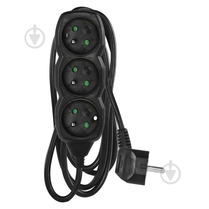 Удлинитель Emos 1 мм² 10A 2300 Вт FRENCH с заземлением 3 гн. черный 1,5 м PC0311_FR - фото 1