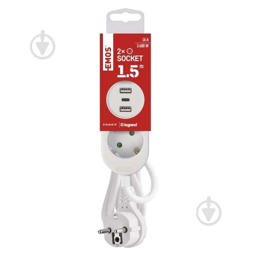 Удлинитель Emos 1,5 мм² 16A 3680 Вт 2USB-A /1USB-C с заземлением 2 гн. белый 1,5 м P0221U - фото 2 Удлинитель Emos 1,5 мм² 16A 3680 Вт 2USB-A /1USB-C с заземлением 2 гн. белый 1,5 м P0221U - фото 2