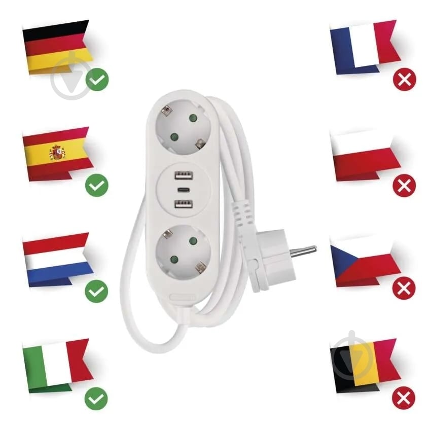 Удлинитель Emos 1,5 мм² 16A 3680 Вт 2USB-A /1USB-C с заземлением 2 гн. белый 1,5 м P0221U - фото 6 Удлинитель Emos 1,5 мм² 16A 3680 Вт 2USB-A /1USB-C с заземлением 2 гн. белый 1,5 м P0221U - фото 6