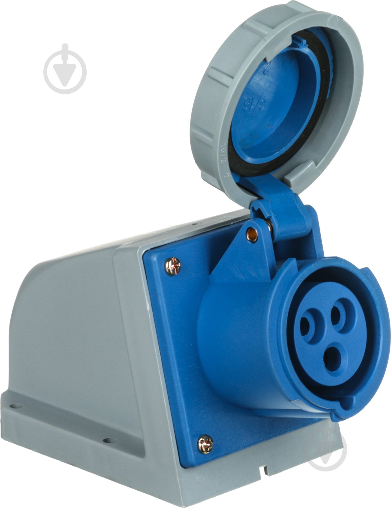 ᐉ Розетка силовая стационарная с заземлением E.NEXT e.socket.113.16.67, 3п., 230В, 16А, IP 67 серый с синим i082007 • Купить в Киеве, Украине • Лучшая цена в Эпицентр