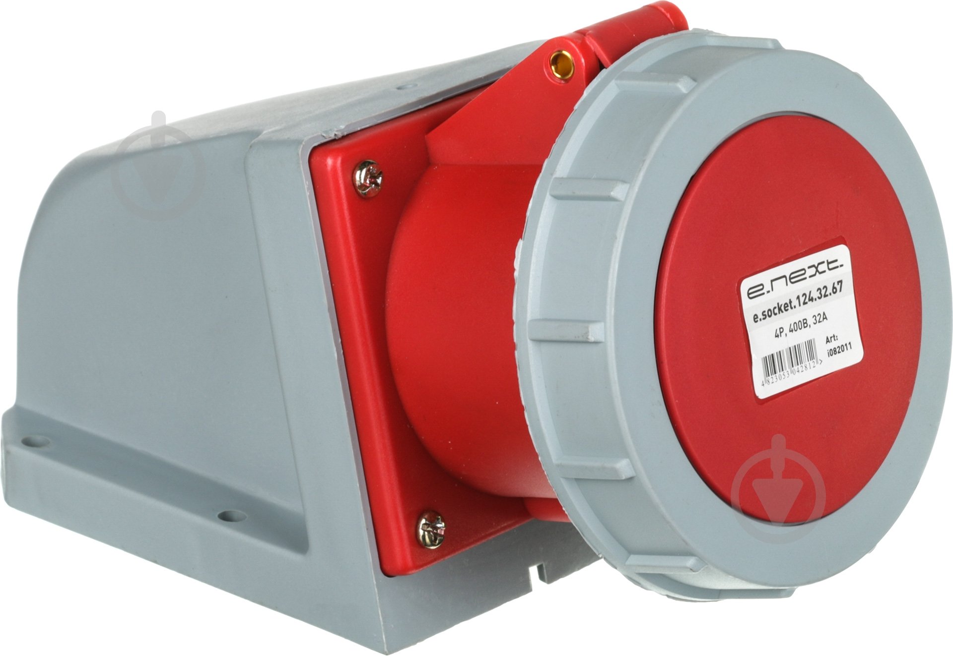 Розетка силова стаціонарна із заземленням E.NEXT socket.125.32.67, 4п., 400В, 32А, IP 67 сірий із червоним i082011 - фото 2