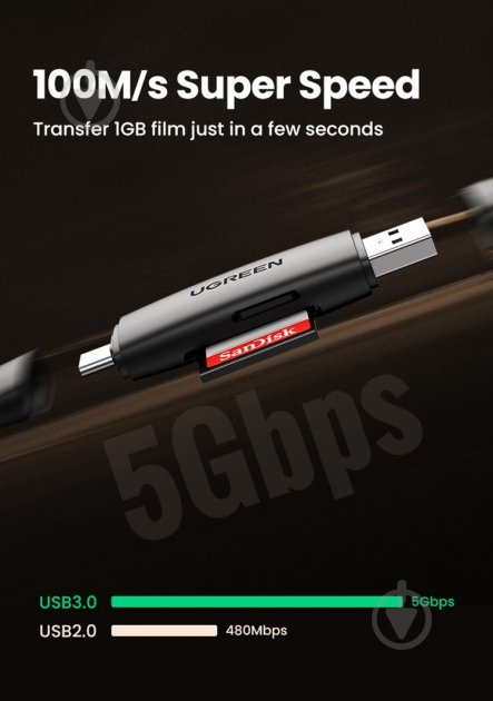 Кардрідер UGREEN CM304 Multifunction Card Reader Black 80191 - фото 5 Кардрідер UGREEN CM304 Multifunction Card Reader Black 80191 - фото 5