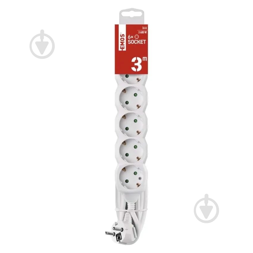 Подовжувач Emos 1,5 мм² 16A 3680 Вт із заземленням 6 гн. білий 3 м P0623R - фото 2 Подовжувач Emos 1,5 мм² 16A 3680 Вт із заземленням 6 гн. білий 3 м P0623R - фото 2