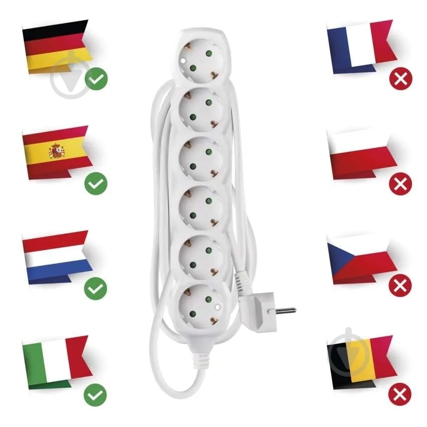 Подовжувач Emos 1,5 мм² 16A 3680 Вт із заземленням 6 гн. білий 3 м P0623R - фото 3 Подовжувач Emos 1,5 мм² 16A 3680 Вт із заземленням 6 гн. білий 3 м P0623R - фото 3